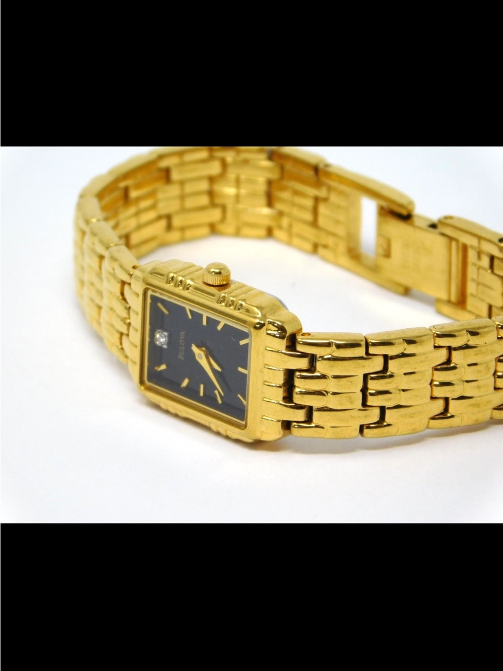 Bulova Womens Watch 97S36 Gold Tone Bracelet Black Dial Diamond Accent Ladies 6" - Picture 3 of 5
